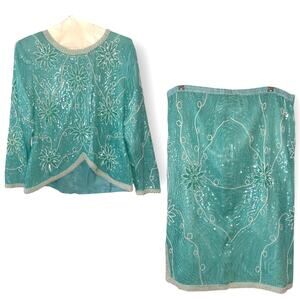 Vintage Stenay 2 Piece outfit | 100% silk | Embellished | Size Xl | read descrip